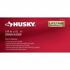Husky 1/4 in. x 15 ft. Drain Auger -ToolHub Shop husky drain snakes 82 970 111 77 1000