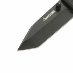 Husky 3 in. Sharpener and Nylon Handle Sporting 3 in. Steel Clip Point Straight Edge Folding Knife Tactical Knife -ToolHub Shop husky folding knives 90650 1f 1000