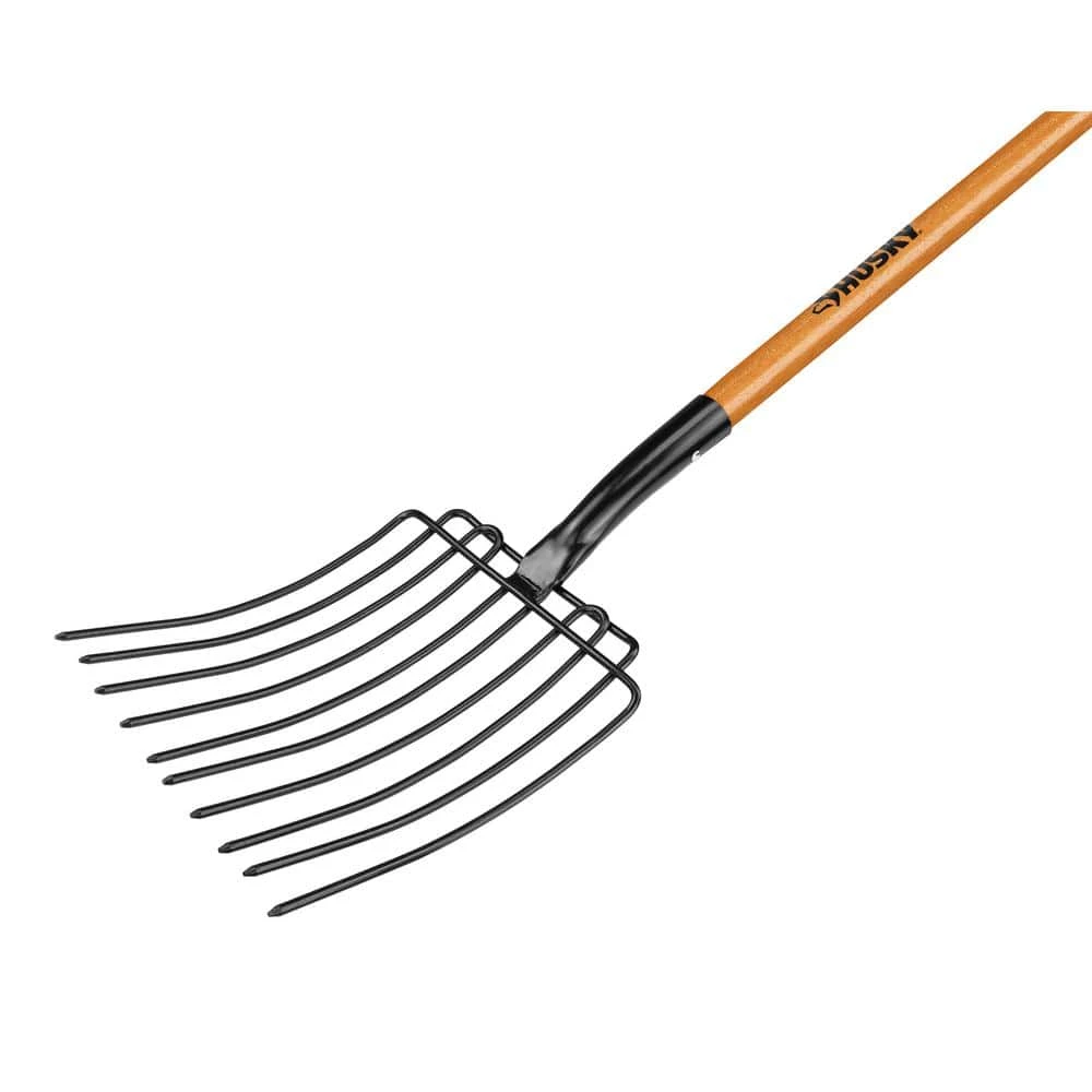 Husky 47 in. Wood Handle 10-Tines Welded Bedding Garden Fork 4 Husky 47 in. Wood Handle 10-Tines Welded Bedding Garden Fork - Image 2