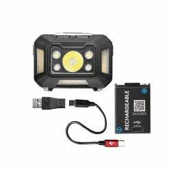 Husky 650 Lumens Dual-Power Broad Range LED Headlamp 9 Modes with USB Port and Rechargeable Battery