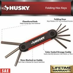 Husky Mini Folding Hex Key Set (9-Piece SAE, 8-Piece MM) -ToolHub Shop husky hex key sets hmfhksm17pcn 06 40 1000