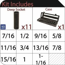 Husky 1/2 in. Drive Impact Socket Set, SAE in Blow Molded Case (11-Piece) 12 Husky 1/2 in. Drive Impact Socket Set, SAE in Blow Molded Case (11-Piece) -ToolHub Shop husky impact socket sets h2ddimp11pcs e1 1000