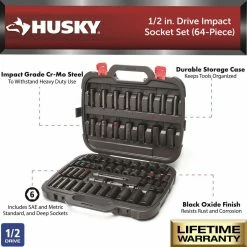 Husky 1/2 in. Drive SAE/Metric Impact Socket Set (64-Piece) -ToolHub Shop husky impact socket sets h64imps e1 1000