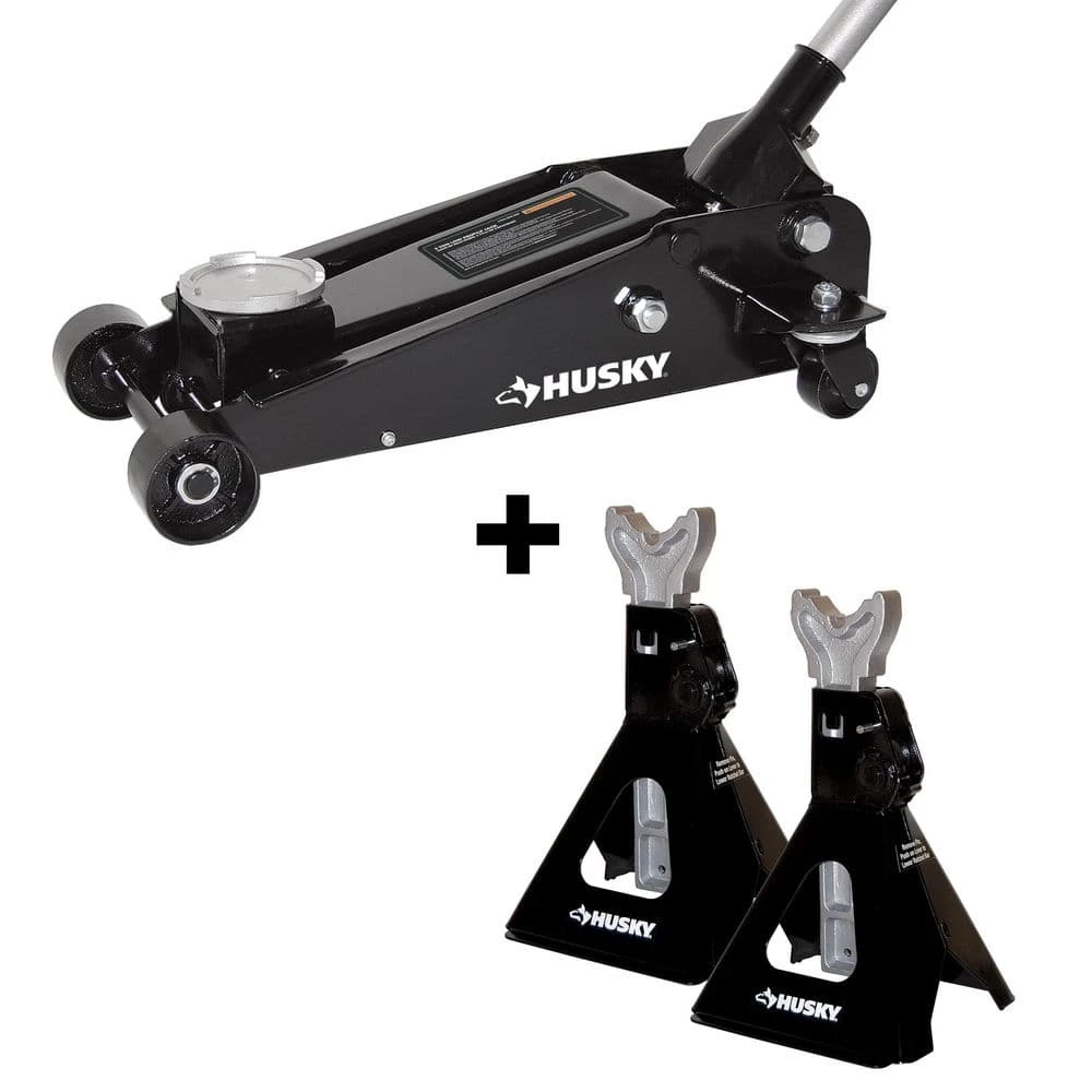 Husky 3-Ton Floor Garage Jack and Jack Stand Pair 3 Husky 3-Ton Floor Garage Jack and Jack Stand Pair