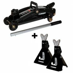 Husky 2 -Ton Hydraulic Trolley Jack and Jack Stand Pair