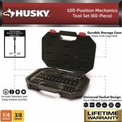 Husky 3/8 in. Drive 100-Position Universal SAE and Metric Mechanics Tool Set (60-Piece) -ToolHub Shop husky mechanics tool sets h10060mtsrm 40 1000