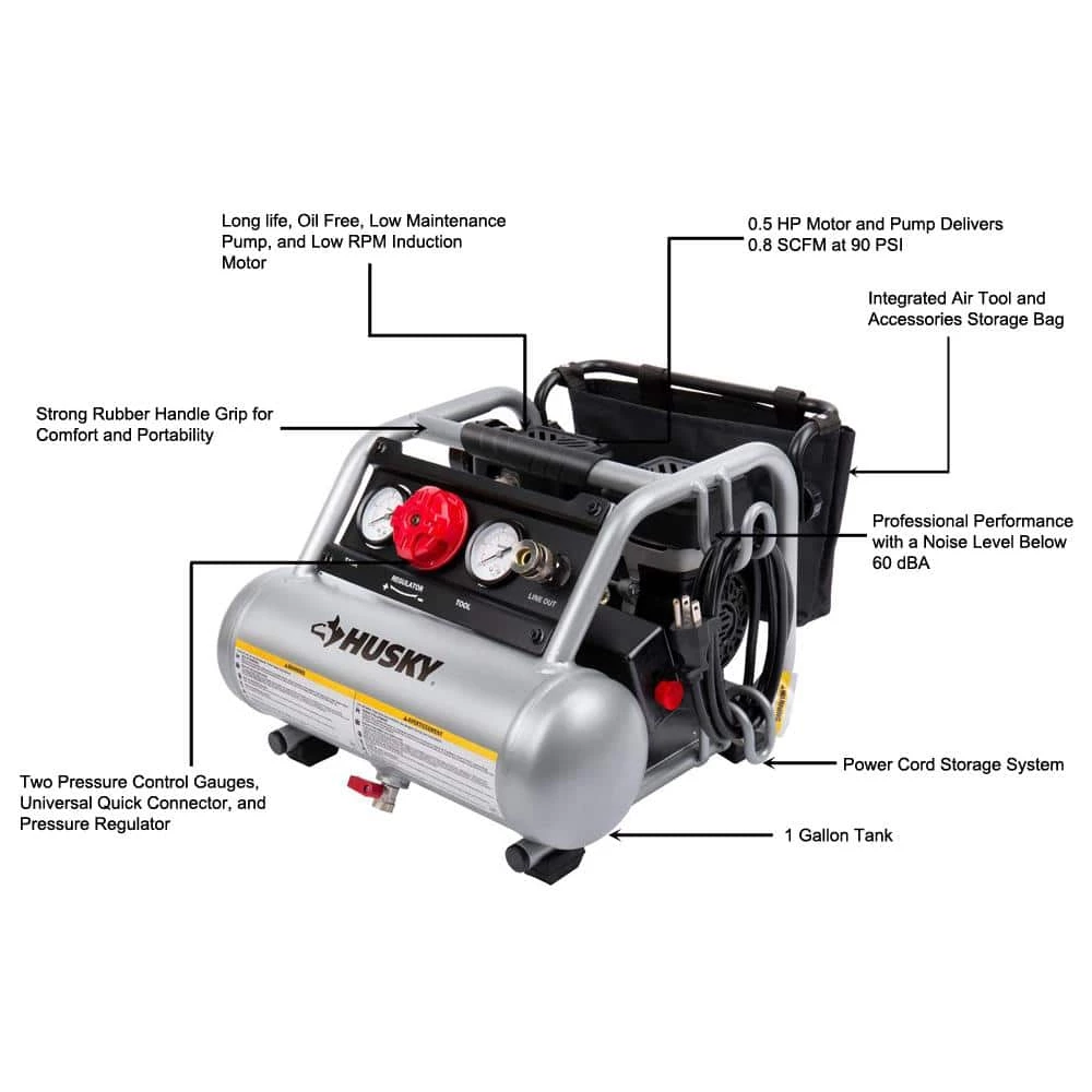 Husky 1 Gal. Portable Electric-Powered Silent Air Compressor 17 Husky 1 Gal. Portable Electric-Powered Silent Air Compressor - Image 15