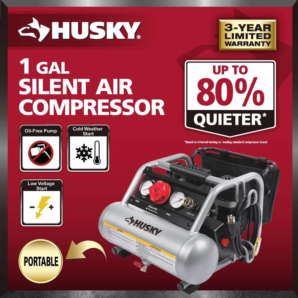 Husky 1 Gal. Portable Electric-Powered Silent Air Compressor 4 Husky 1 Gal. Portable Electric-Powered Silent Air Compressor - Image 2