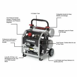 Husky 4.5 Gal. Portable Electric-Powered Silent Air Compressor -ToolHub Shop husky portable air compressors 3320445 31 1000