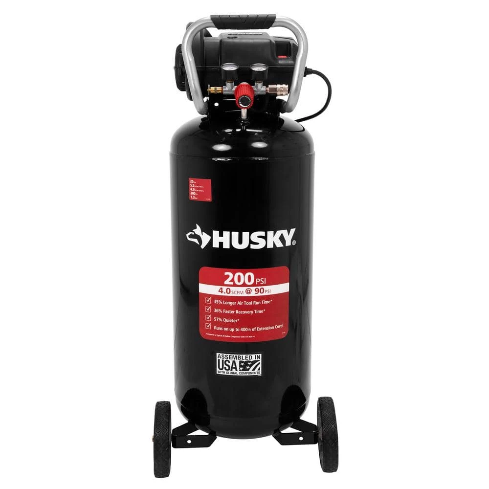 Husky 20 Gal. 200 PSI Oil Free Portable Vertical Electric Air Compressor 3 Husky 20 Gal. 200 PSI Oil Free Portable Vertical Electric Air Compressor