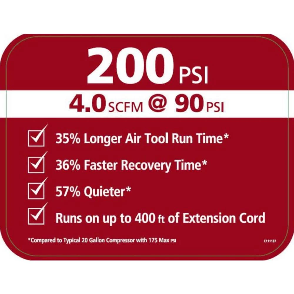 Husky 20 Gal. 200 PSI Oil Free Portable Vertical Electric Air Compressor 4 Husky 20 Gal. 200 PSI Oil Free Portable Vertical Electric Air Compressor - Image 2