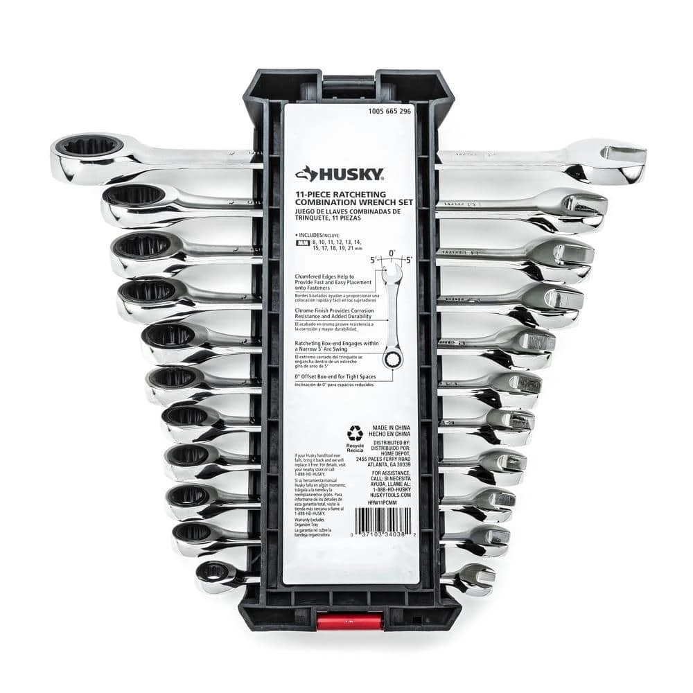 Husky Ratcheting Metric Combination Wrench Set (11-Piece) 6 Husky Ratcheting Metric Combination Wrench Set (11-Piece) - Image 4