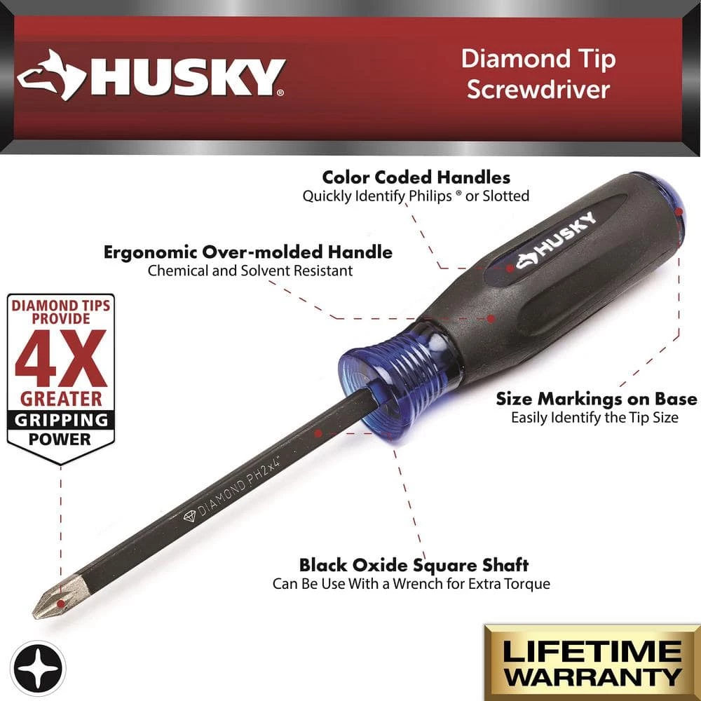 Husky Diamond Tip Magnetic Screwdriver Set (6-Piece) 4 Husky Diamond Tip Magnetic Screwdriver Set (6-Piece) - Image 2