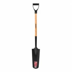 Husky 28 in. D-Grip short Wood Handle Steel Drain Spade