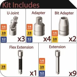 Husky 1/4 in., 3/8 in., 1/2 in. Drive Accessory Set (19-Piece) -ToolHub Shop husky socket extension sets haccy19pcrm e1 1000
