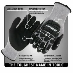 Husky Large ANSI 2 Cut Level Nitrile Coated Impact Work Glove -ToolHub Shop husky work gloves hk37130 lcc6 c3 1000
