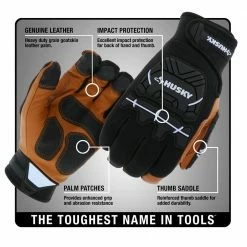 Husky Large Grain Goatskin Leather Performance Impact Work Glove with Spandex Back -ToolHub Shop husky work gloves hk84015 lcc6 c3 1000