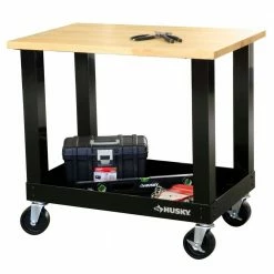 Husky 3 ft. Portable Solid Wood Top Workbench with Casters in Black -ToolHub Shop husky workbenches g3600s us 40 1000