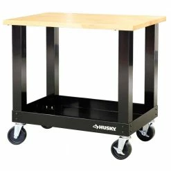 Husky 3 ft. Portable Solid Wood Top Workbench with Casters in Black