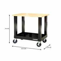 Husky 3 ft. Portable Solid Wood Top Workbench with Casters in Black -ToolHub Shop husky workbenches g3600s us 76 1000