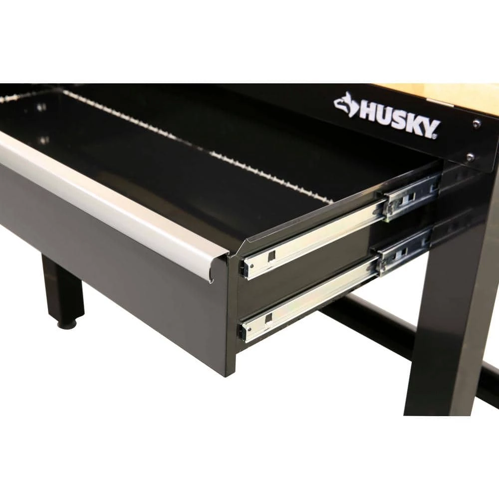 Husky 4 ft. Solid Wood Top Workbench in Black with Pegboard and 1 Drawer 6 Husky 4 ft. Solid Wood Top Workbench in Black with Pegboard and 1 Drawer - Image 4