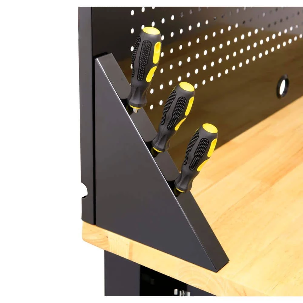 Husky 4 ft. Solid Wood Top Workbench in Black with Pegboard and 1 Drawer 7 Husky 4 ft. Solid Wood Top Workbench in Black with Pegboard and 1 Drawer - Image 5