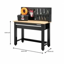 Husky 4 ft. Solid Wood Top Workbench in Black with Pegboard and 1 Drawer 18 Husky 4 ft. Solid Wood Top Workbench in Black with Pegboard and 1 Drawer -ToolHub Shop husky workbenches g4801s us 76 1000