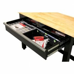 Husky 4 ft. Solid Wood Top Workbench in Black with Pegboard and 1 Drawer 13 Husky 4 ft. Solid Wood Top Workbench in Black with Pegboard and 1 Drawer -ToolHub Shop husky workbenches g4801s us a0 1000