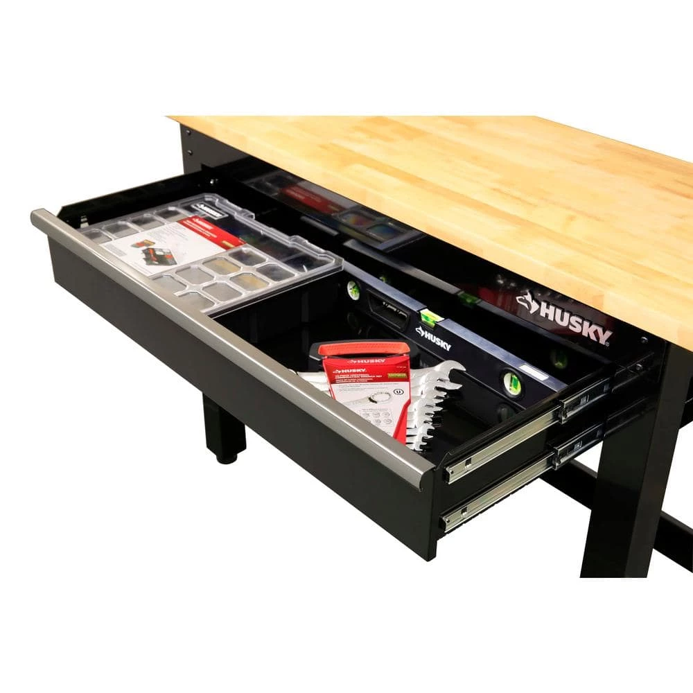 Husky 4 ft. Solid Wood Top Workbench in Black with Pegboard and 1 Drawer 5 Husky 4 ft. Solid Wood Top Workbench in Black with Pegboard and 1 Drawer - Image 3
