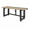 Husky 6 ft. Folding Adjustable Height Solid Wood Top Workbench in Black -ToolHub Shop husky workbenches g7200fw us 64 1000