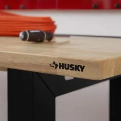Husky 6 ft. Folding Adjustable Height Solid Wood Top Workbench in Black -ToolHub Shop husky workbenches g7200fw us 66 1000