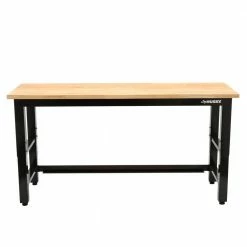 Husky 6 ft. Adjustable Height Solid Wood Top Workbench in Black for Ready to Assemble Steel Garage Storage System -ToolHub Shop husky workbenches g7200s us 1d 1000