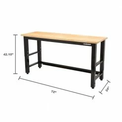 Husky 6 ft. Adjustable Height Solid Wood Top Workbench in Black for Ready to Assemble Steel Garage Storage System -ToolHub Shop husky workbenches g7200s us a0 1000
