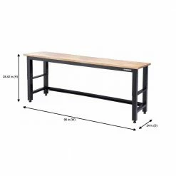 Husky 8 ft. Adjustable Height Solid Wood Top Workbench in Black for Ready to Assemble Steel Garage Storage System -ToolHub Shop husky workbenches g9600 us1 a0 1000