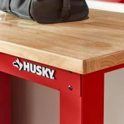 Husky 8 ft. Adjustable Height Solid Wood Top Workbench in Red for Ready to Assemble Steel Garage Storage System -ToolHub Shop husky workbenches g9600r us1 1d 1000