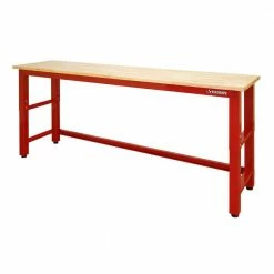 Husky 8 ft. Adjustable Height Solid Wood Top Workbench in Red for Ready to Assemble Steel Garage Storage System