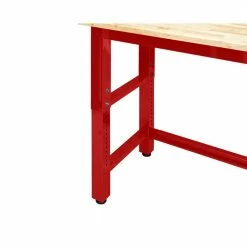 Husky 8 ft. Adjustable Height Solid Wood Top Workbench in Red for Ready to Assemble Steel Garage Storage System -ToolHub Shop husky workbenches g9600r us1 77 1000