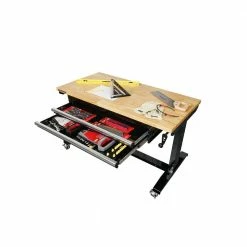Husky 46 in. Adjustable Height Work Table with 2-Drawers in Black -ToolHub Shop husky workbenches holt4602b12 40 1000