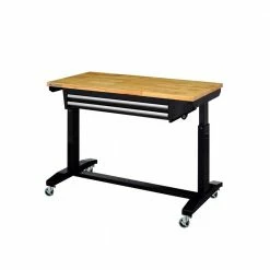 Husky 46 in. Adjustable Height Work Table with 2-Drawers in Black -ToolHub Shop husky workbenches holt4602b12 66 1000