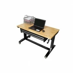 Husky 46 in. Adjustable Height Work Table with 2-Drawers in Black -ToolHub Shop husky workbenches holt4602b12 77 1000