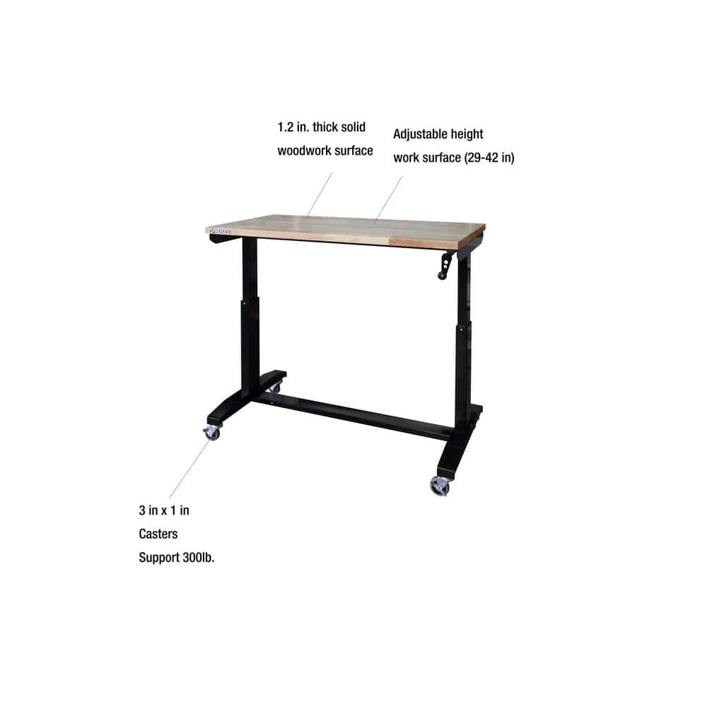 Husky 46 in. W x 24 in. D Steel Adjustable Height Solid Wood Top Workbench Table in Black 7 Husky 46 in. W x 24 in. D Steel Adjustable Height Solid Wood Top Workbench Table in Black - Image 5