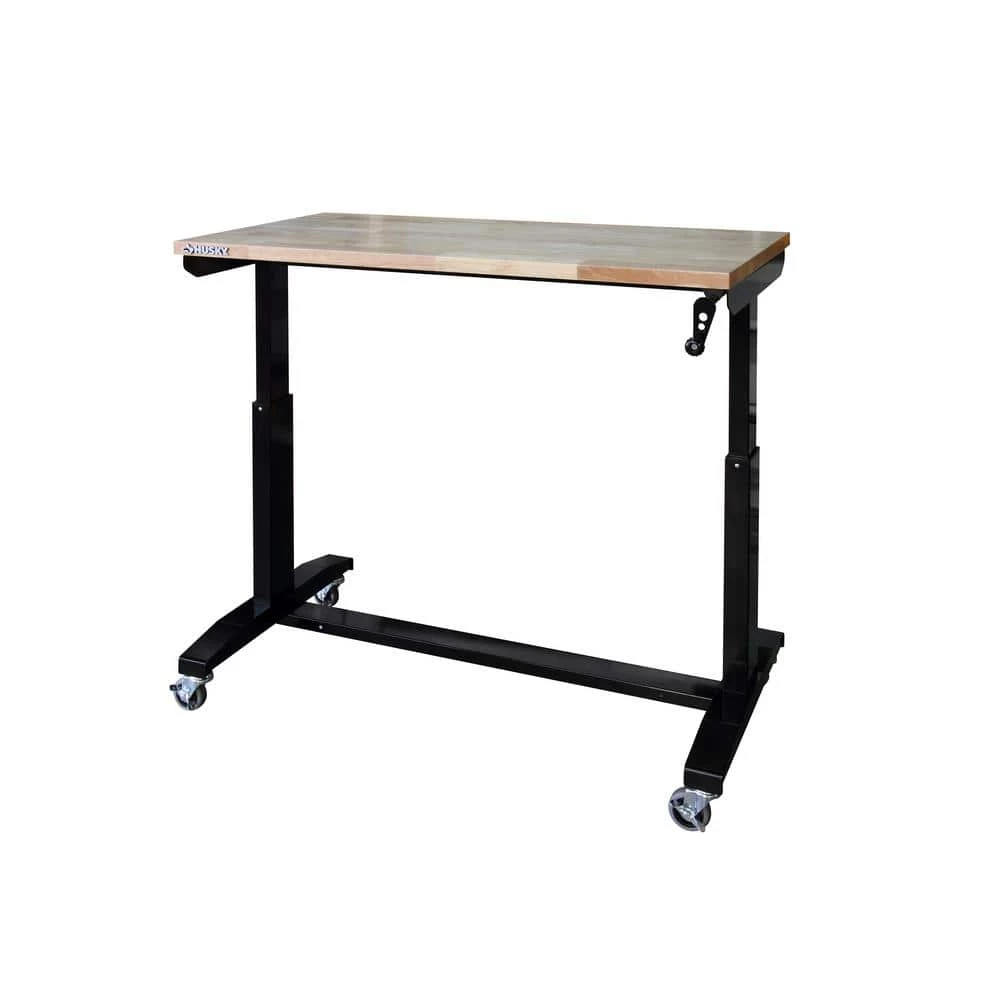 Husky 46 in. W x 24 in. D Steel Adjustable Height Solid Wood Top Workbench Table in Black 12 Husky 46 in. W x 24 in. D Steel Adjustable Height Solid Wood Top Workbench Table in Black - Image 10