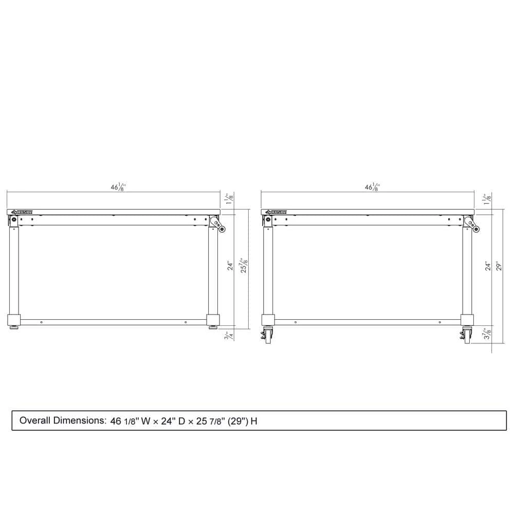 Husky 46 in. W x 24 in. D Steel Adjustable Height Solid Wood Top Workbench Table in Black 6 Husky 46 in. W x 24 in. D Steel Adjustable Height Solid Wood Top Workbench Table in Black - Image 4