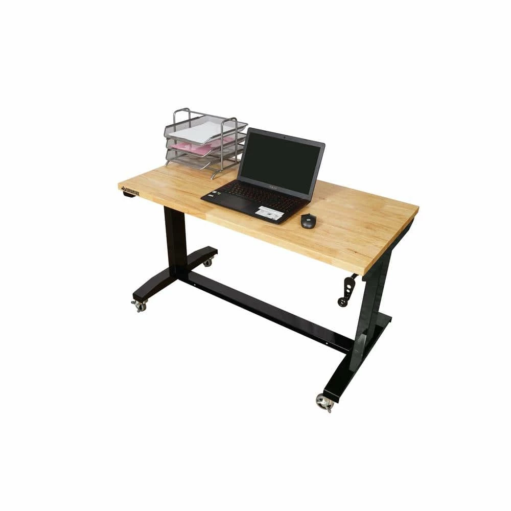 Husky 46 in. W x 24 in. D Steel Adjustable Height Solid Wood Top Workbench Table in Black 10 Husky 46 in. W x 24 in. D Steel Adjustable Height Solid Wood Top Workbench Table in Black - Image 8