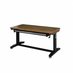 Husky 52 in.W x 24 in. D Steel 1-Drawer Adjustable Height Workbench with Dark Stained Wood Top in Gloss Black 24 Husky 52 in.W x 24 in. D Steel 1-Drawer Adjustable Height Workbench with Dark Stained Wood Top in Gloss Black -ToolHub Shop husky workbenches holt5201b11 1f 1000