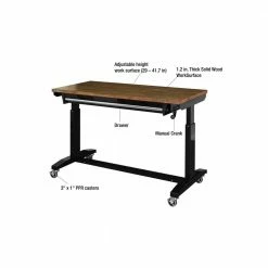 Husky 52 in.W x 24 in. D Steel 1-Drawer Adjustable Height Workbench with Dark Stained Wood Top in Gloss Black 27 Husky 52 in.W x 24 in. D Steel 1-Drawer Adjustable Height Workbench with Dark Stained Wood Top in Gloss Black -ToolHub Shop husky workbenches holt5201b11 31 1000