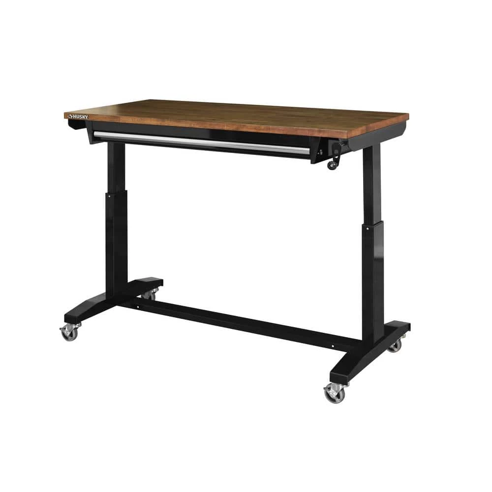 Husky 52 in.W x 24 in. D Steel 1-Drawer Adjustable Height Workbench with Dark Stained Wood Top in Gloss Black 11 Husky 52 in.W x 24 in. D Steel 1-Drawer Adjustable Height Workbench with Dark Stained Wood Top in Gloss Black - Image 9