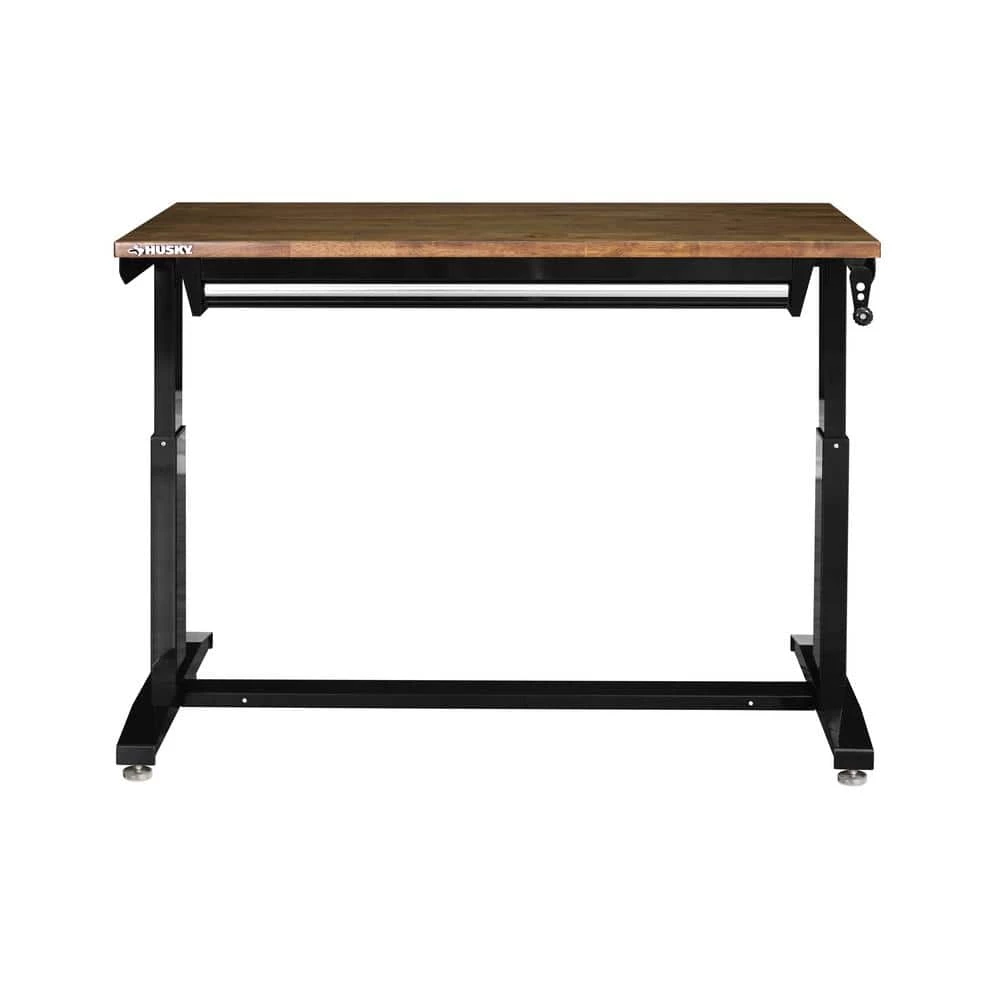 Husky 52 in.W x 24 in. D Steel 1-Drawer Adjustable Height Workbench with Dark Stained Wood Top in Gloss Black 6 Husky 52 in.W x 24 in. D Steel 1-Drawer Adjustable Height Workbench with Dark Stained Wood Top in Gloss Black - Image 4