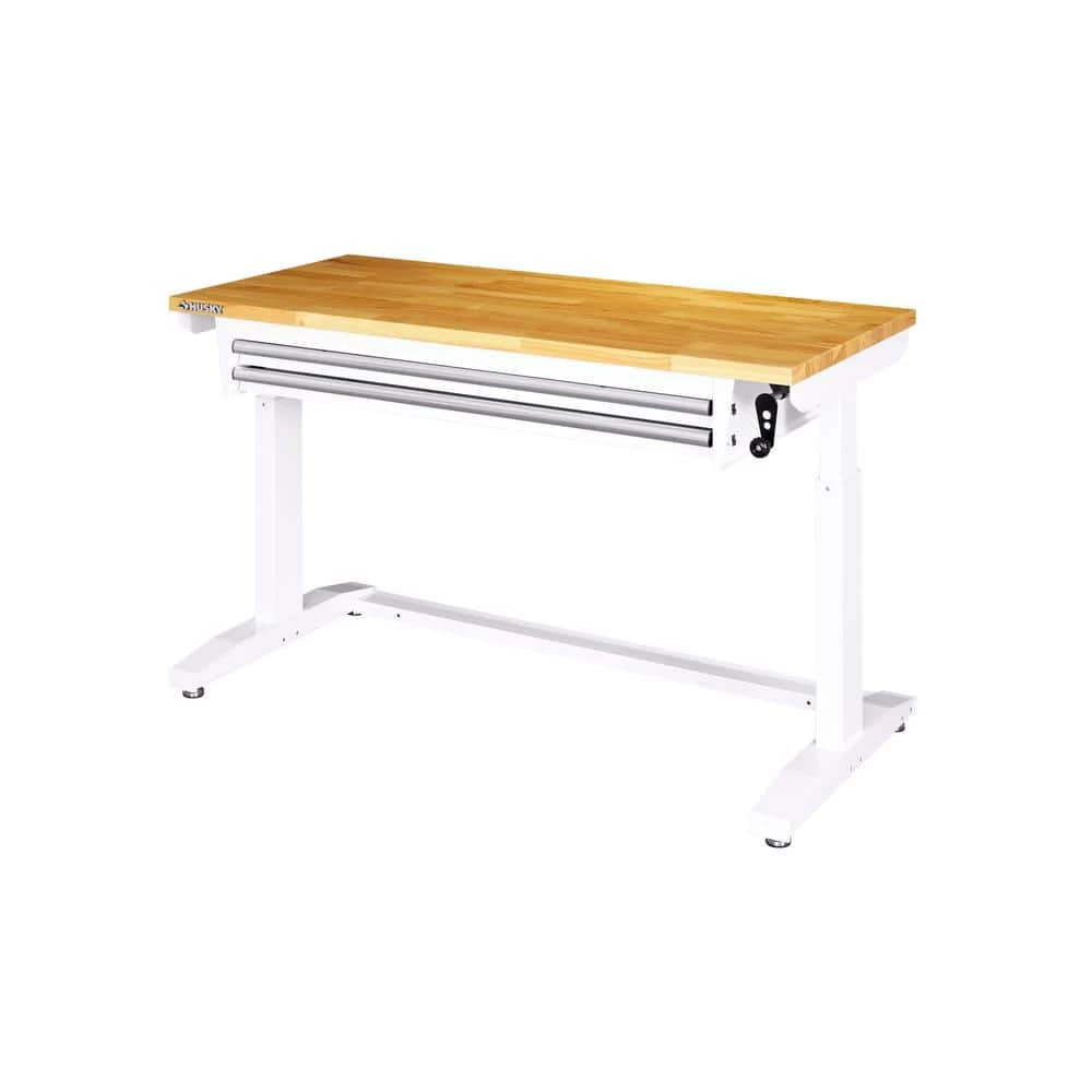 Husky 52 in. W x 24 in. D Steel 2-Drawer Adjustable Height Solid Wood Top Workbench Table in White 8 Husky 52 in. W x 24 in. D Steel 2-Drawer Adjustable Height Solid Wood Top Workbench Table in White - Image 6