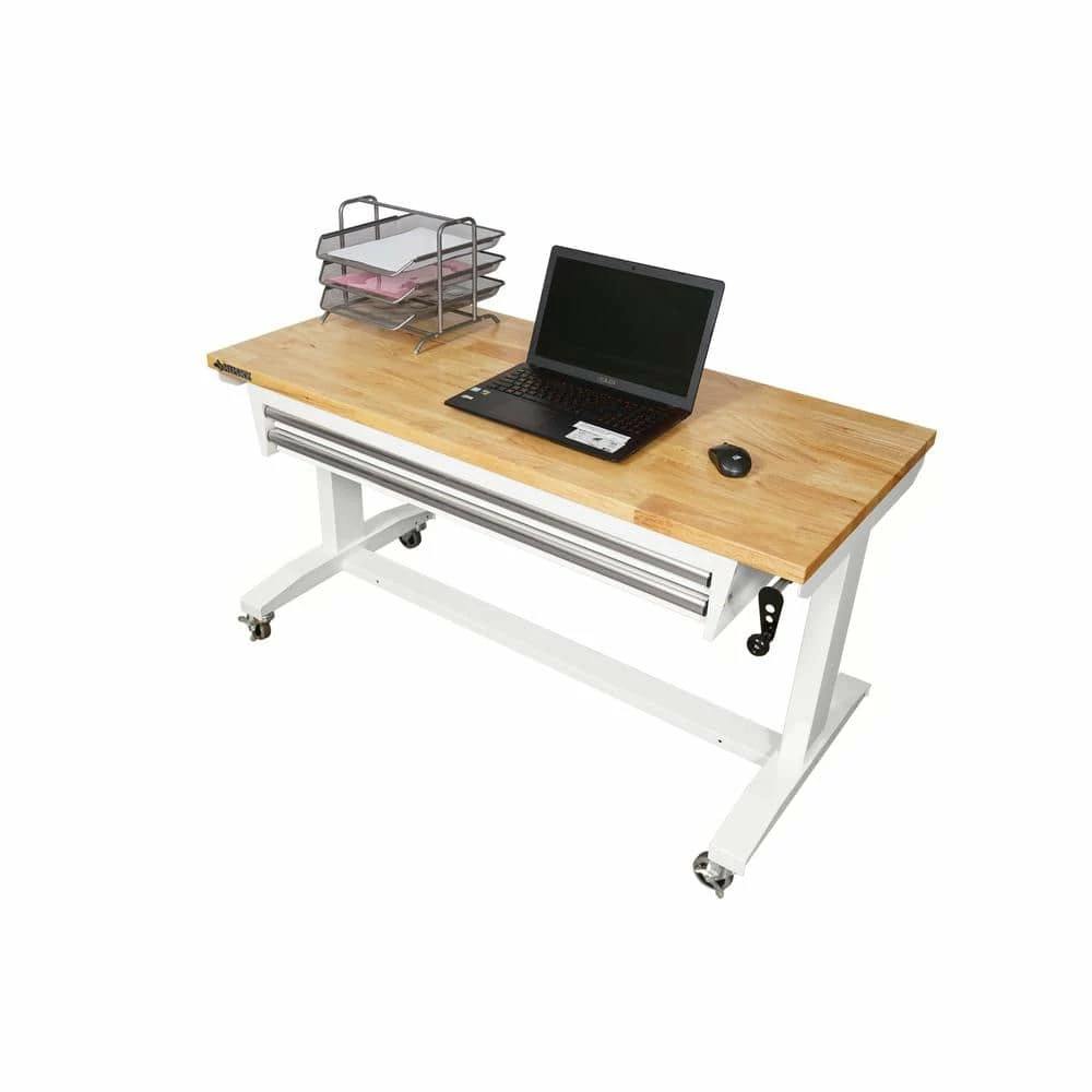 Husky 52 in. W x 24 in. D Steel 2-Drawer Adjustable Height Solid Wood Top Workbench Table in White 9 Husky 52 in. W x 24 in. D Steel 2-Drawer Adjustable Height Solid Wood Top Workbench Table in White - Image 7